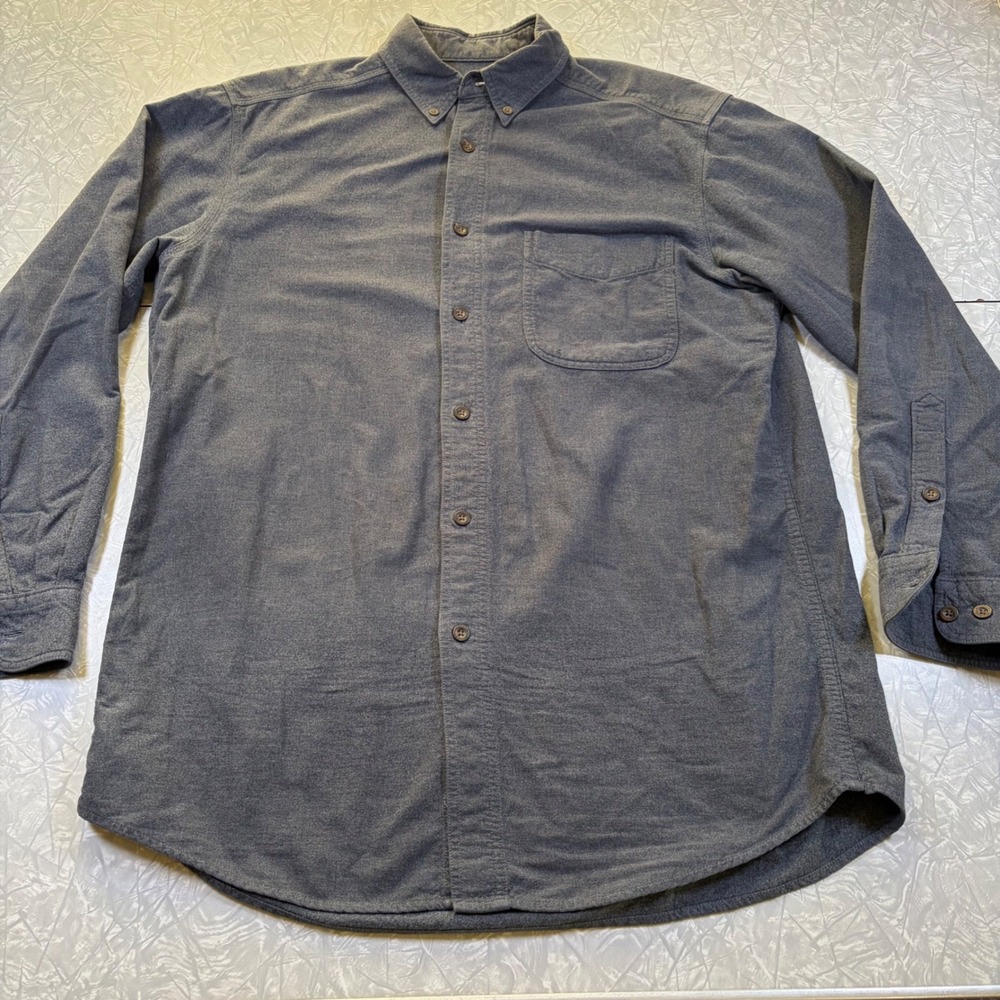 Woolrich Mens Medium Gray Chamois Flannel Button Down Shirt Long Sleeve Solid